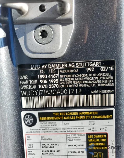 2016 Mercedes-Benz Amg Gt S из США, поврежденный, VIN WDDYJ7JA3GA001718